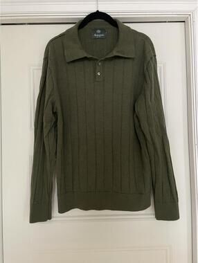 Knickerbocker Green Merino Wool Long Sleeve Sweater Polo L